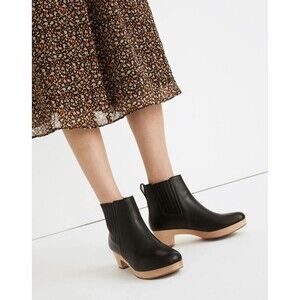 Madewell The Clog Boot 9 Black Leather Wooden Heel Pull On